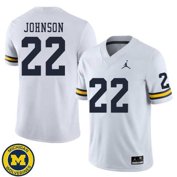 Men's Michigan Wolverines #22 George Johnson White Embroidery Jersey